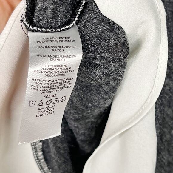 LOFT Medium Mixed Media Long Sleeve Top Heather Gray Cream Crew Neck Side Split - Picture 8 of 8